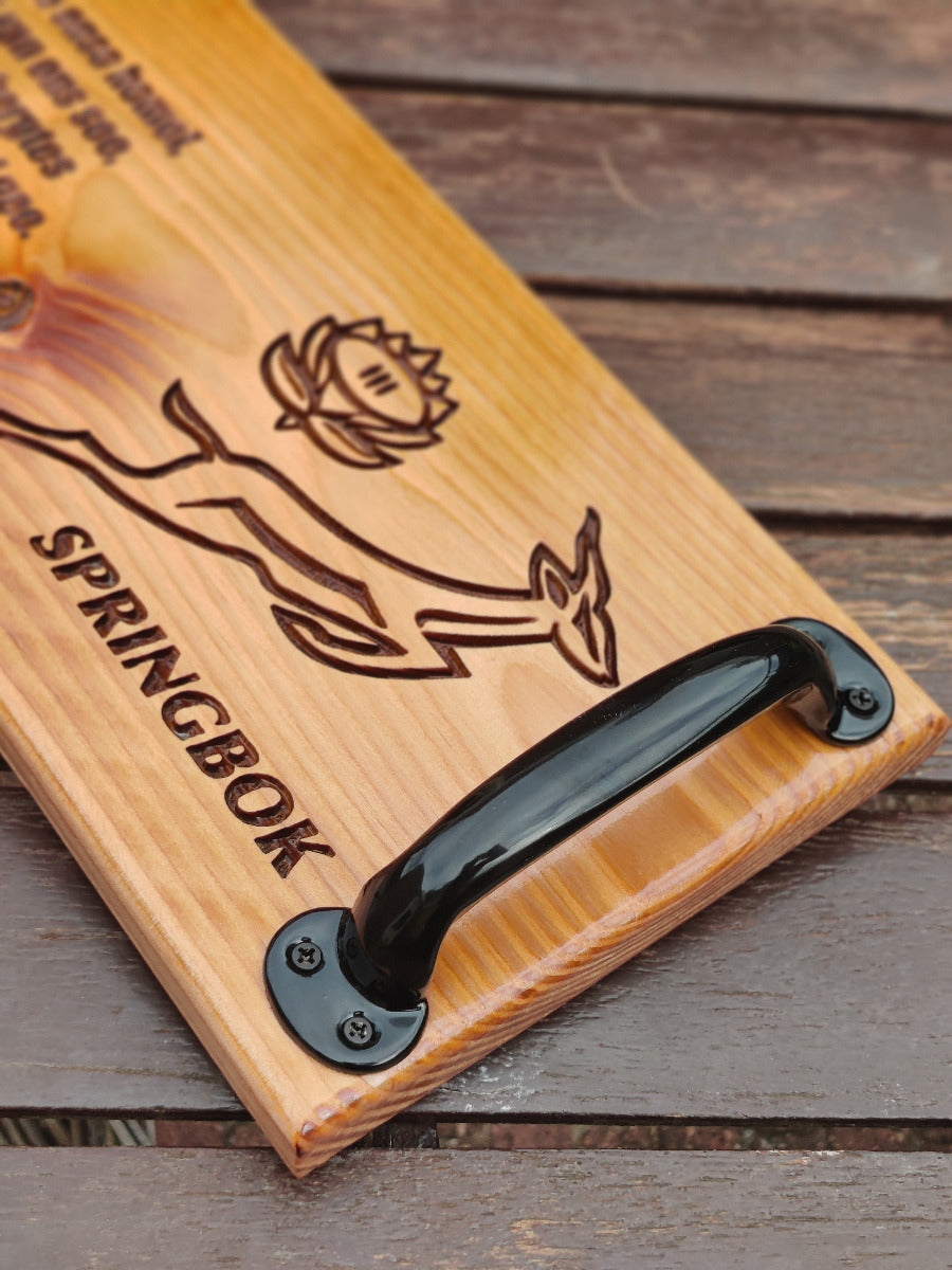 Serving Tray - with Die Stem and Springbok and with black metal handles