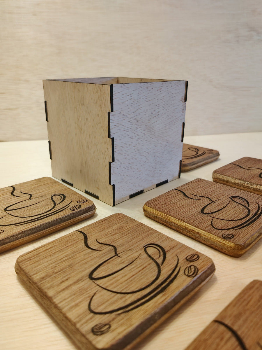 Coffee coasters - "double steam" , laser engraved (per set of 4)