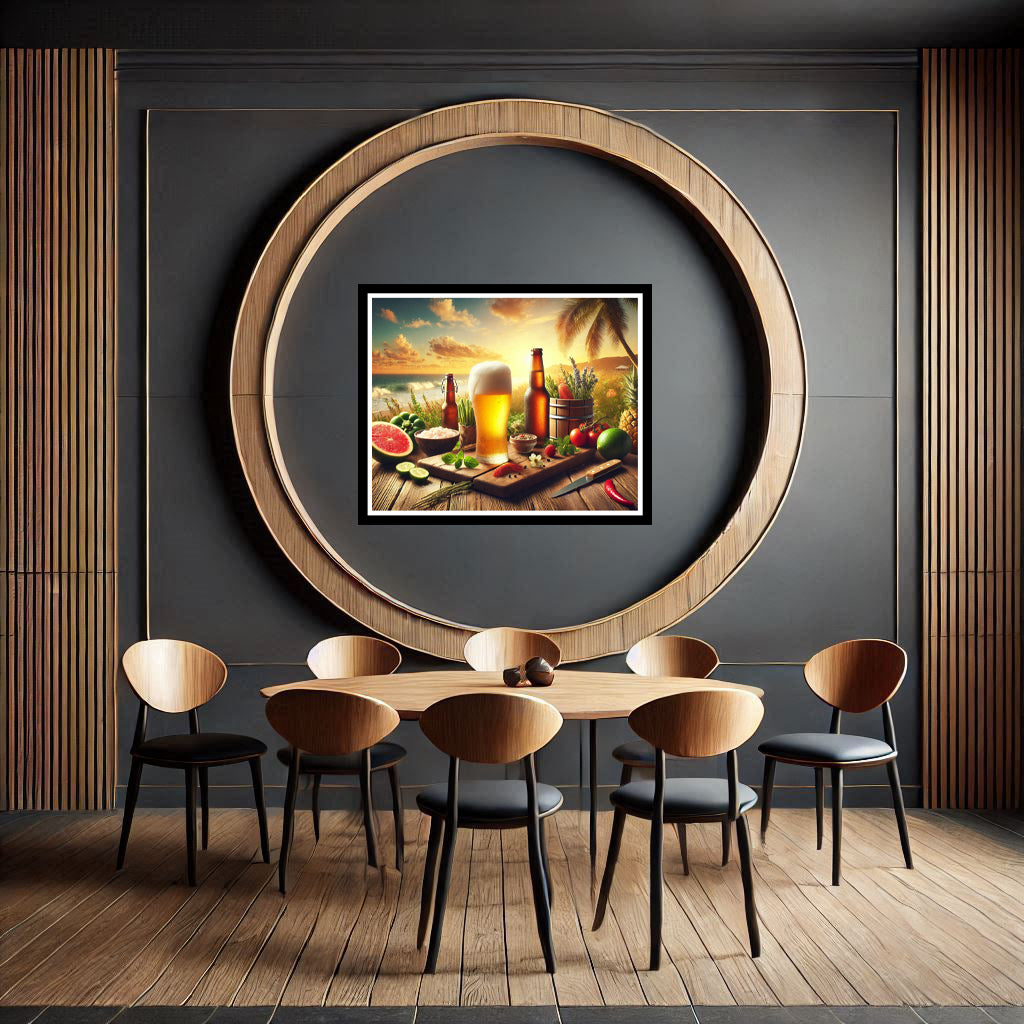 Download - Scenic Beach background with Ice Cold Beers and fruits on wooden table