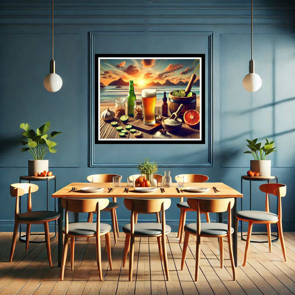 Download - Ice cold Beer on a warm summers day at the Beach with Mountains in the Background