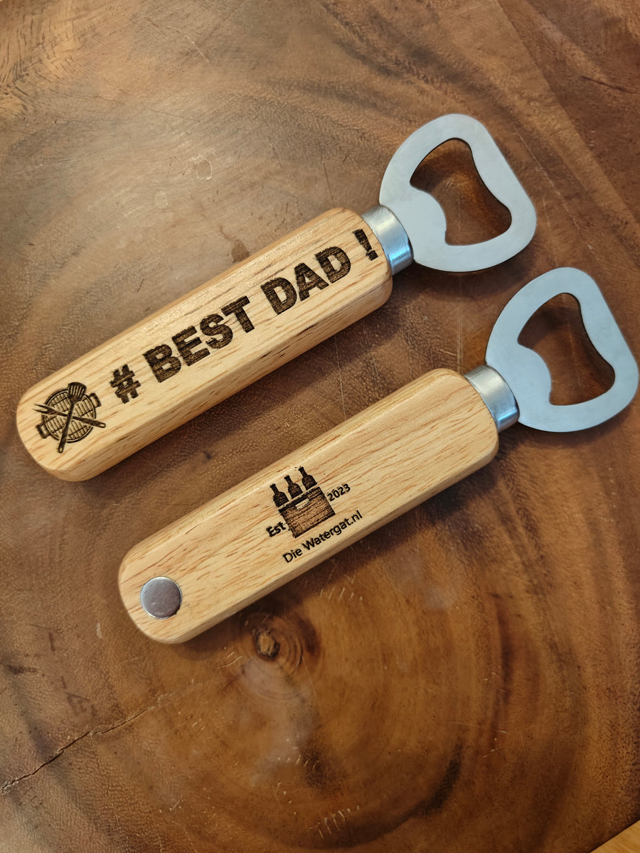 Best Dad Wooden Bottle Opener with Magnet | Gift for Him