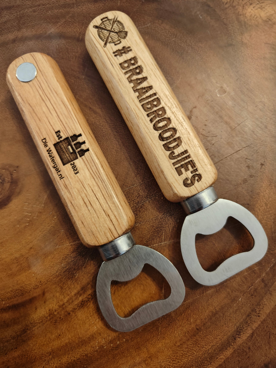 Magnetic Wooden Bottle Opener with # Braaibroodjies Engraved