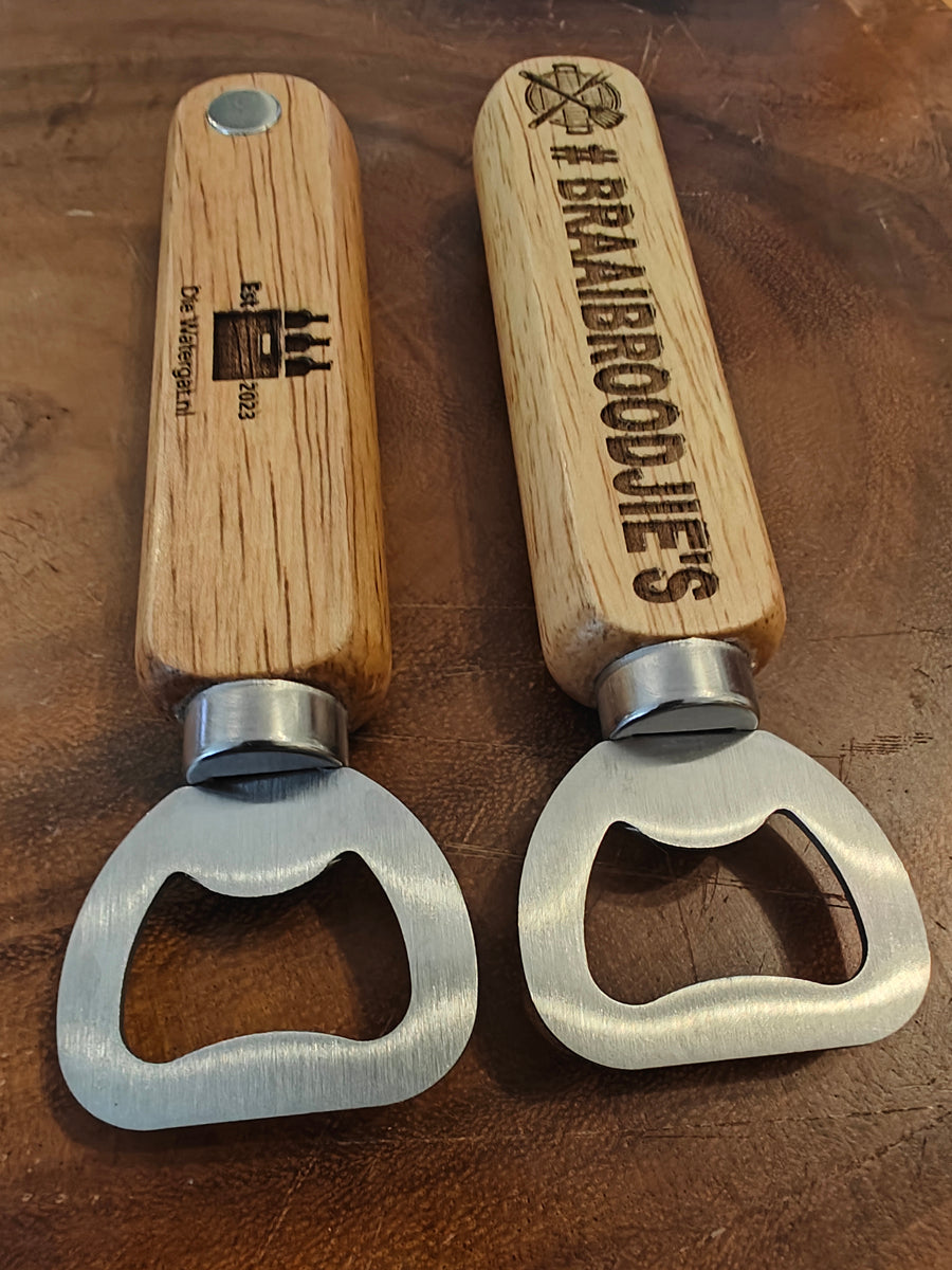 Magnetic Wooden Bottle Opener with # Braaibroodjies Engraved