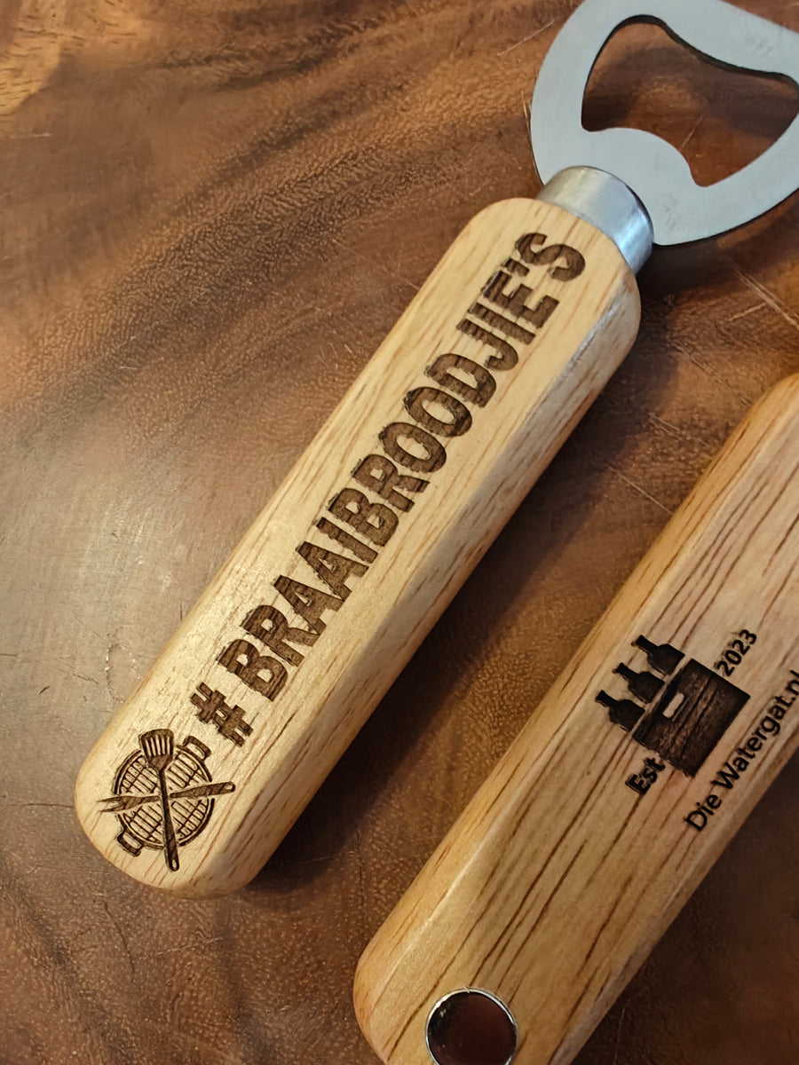 Magnetic Wooden Bottle Opener with # Braaibroodjies Engraved