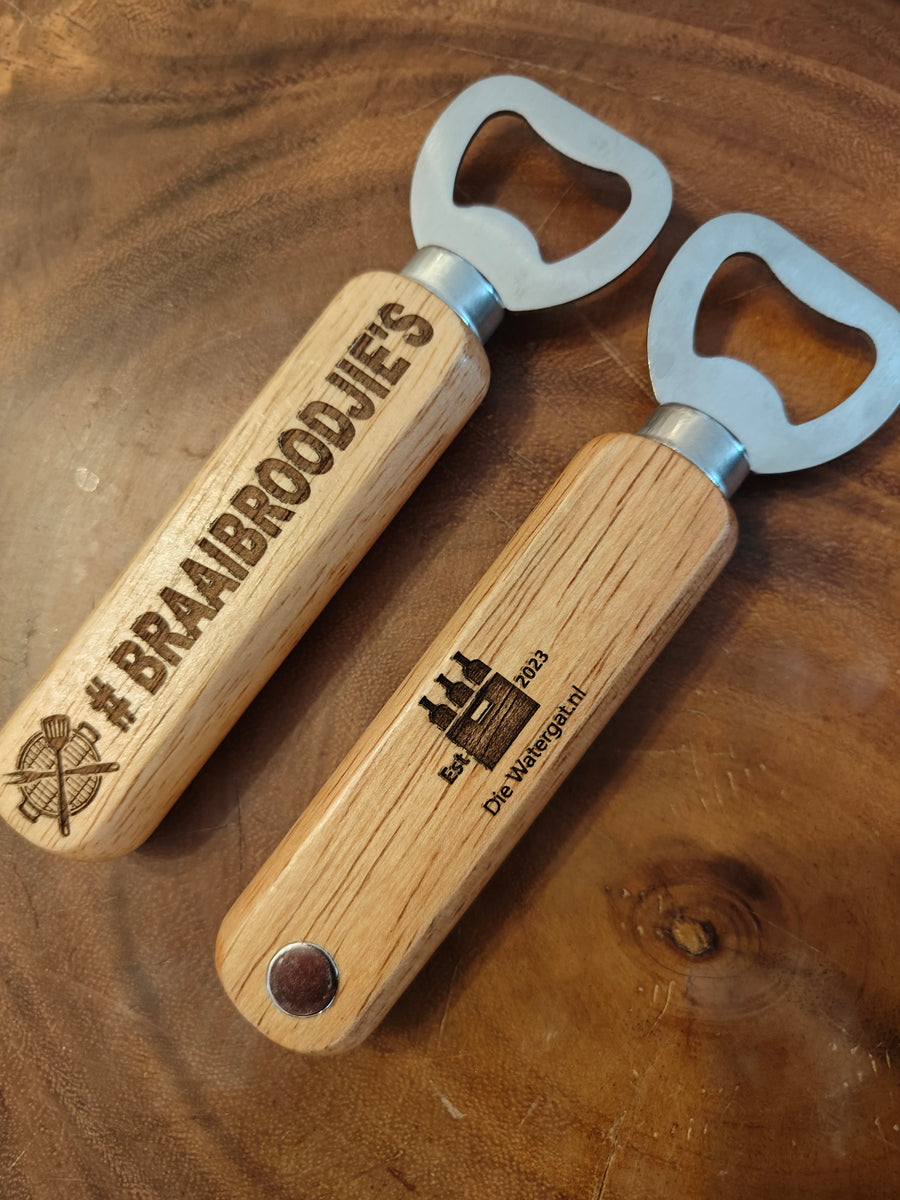 Magnetic Wooden Bottle Opener with # Braaibroodjies Engraved