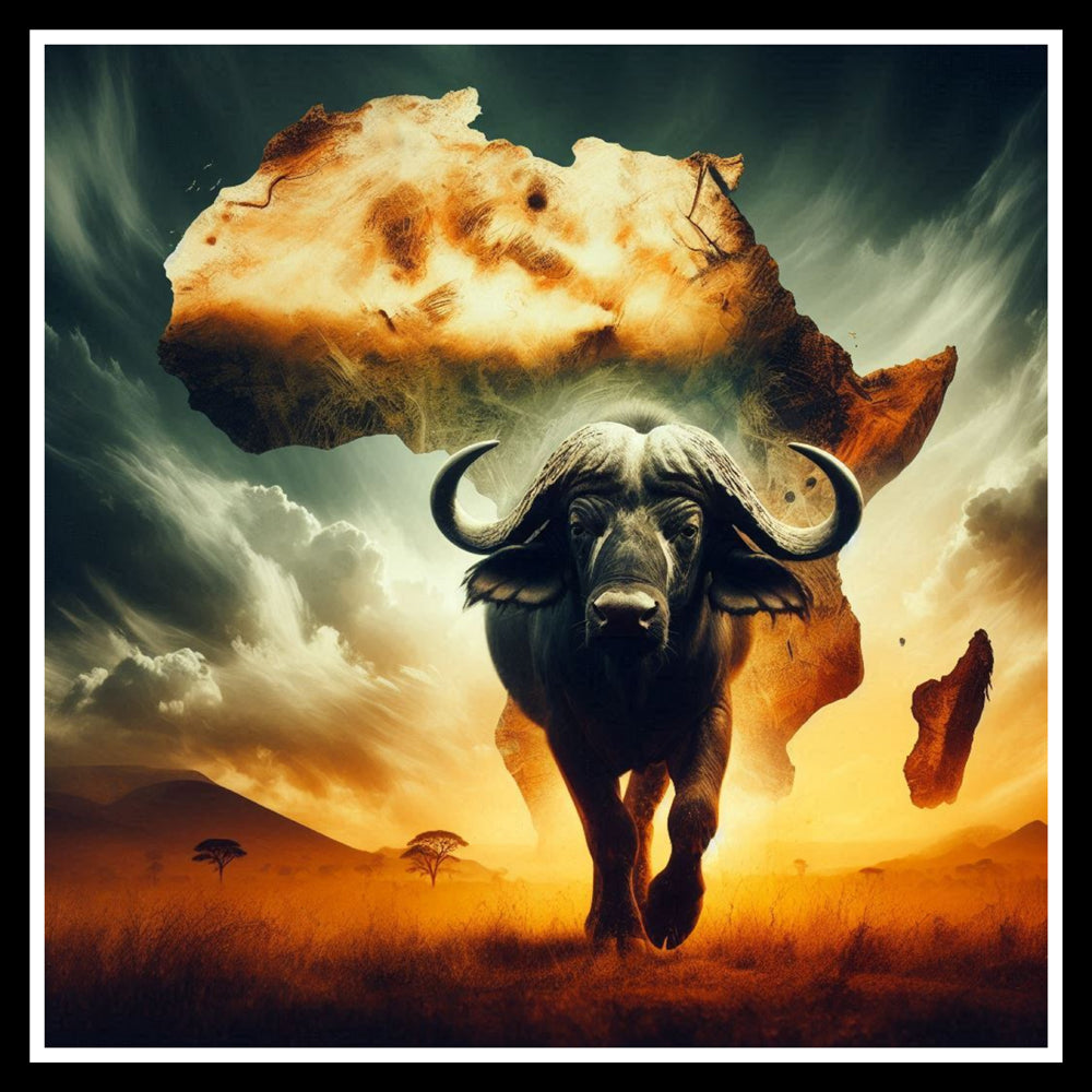 Download - Image of African Buffalo with African Continent in background