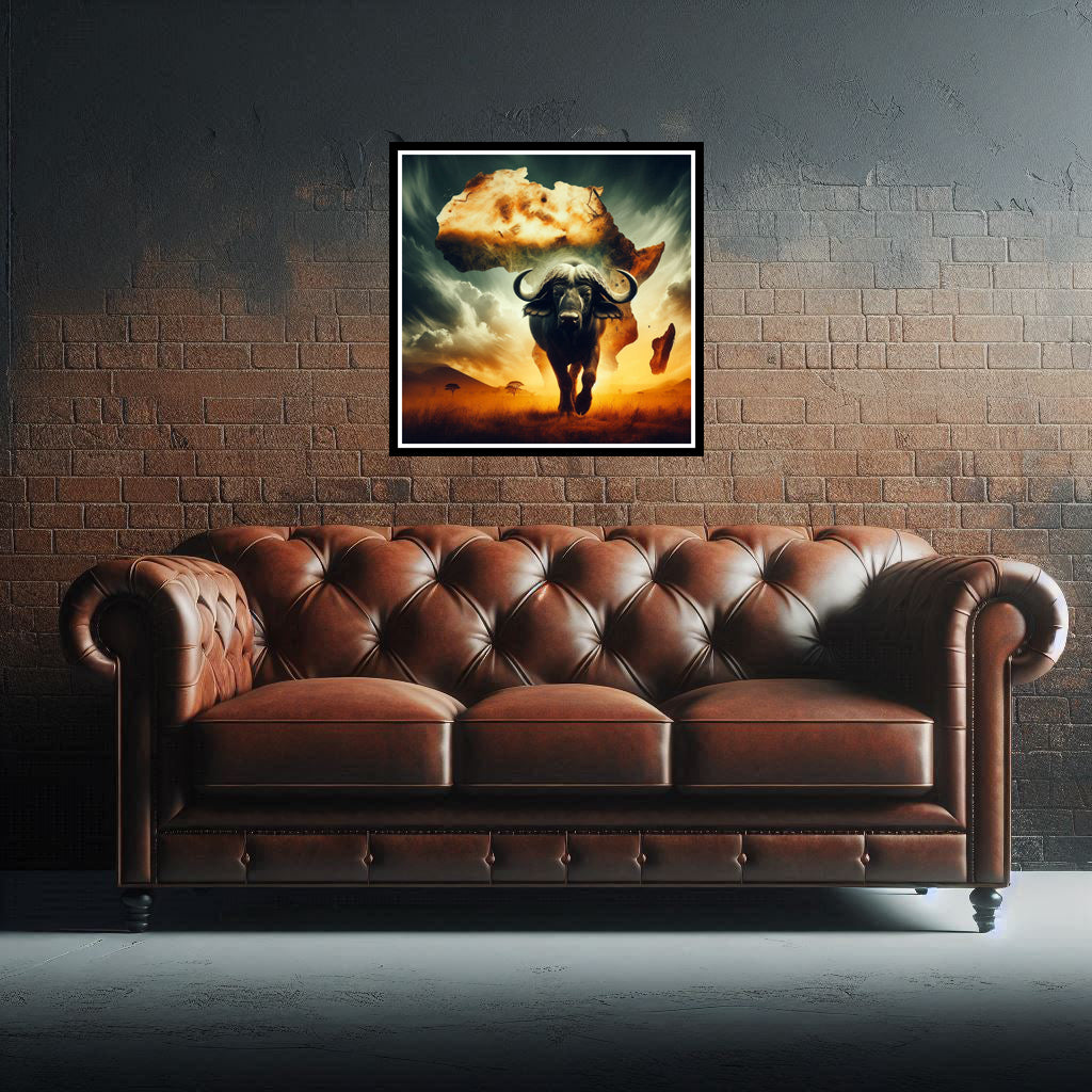 Download - Image of African Buffalo with African Continent in background