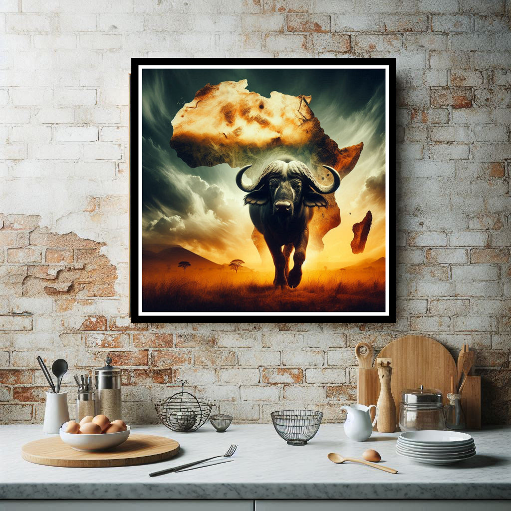 Download - Image of African Buffalo with African Continent in background