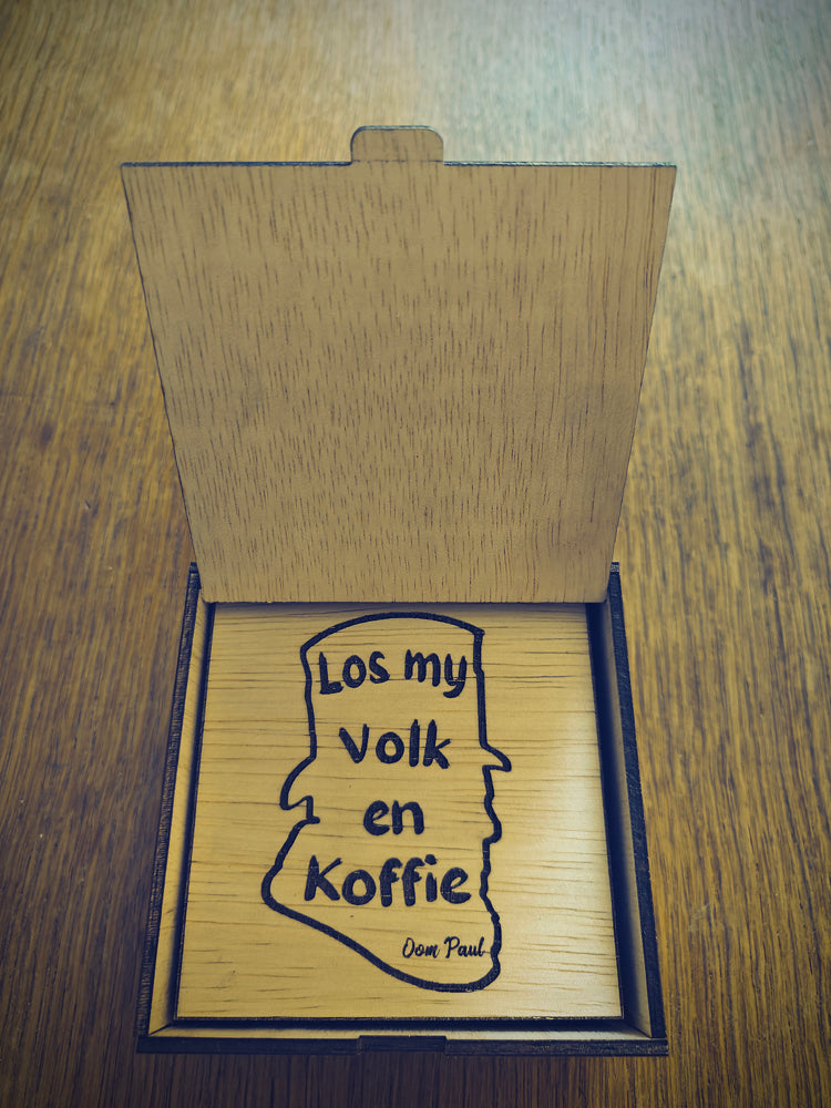 "Los My Volk en Koffie" Wooden Coaster Set with Gift Box