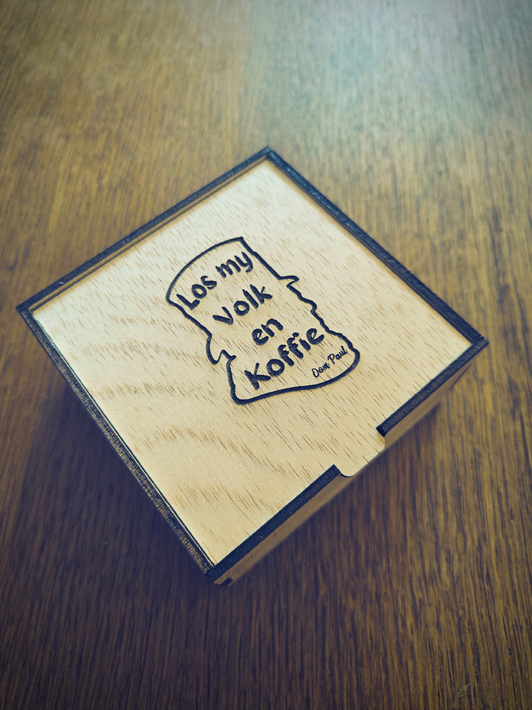 "Los My Volk en Koffie" Wooden Coaster Set with Gift Box