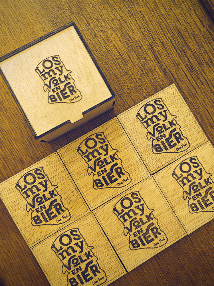 Los My Volk en Bier wooden coasters with Oom Paul design in gift box