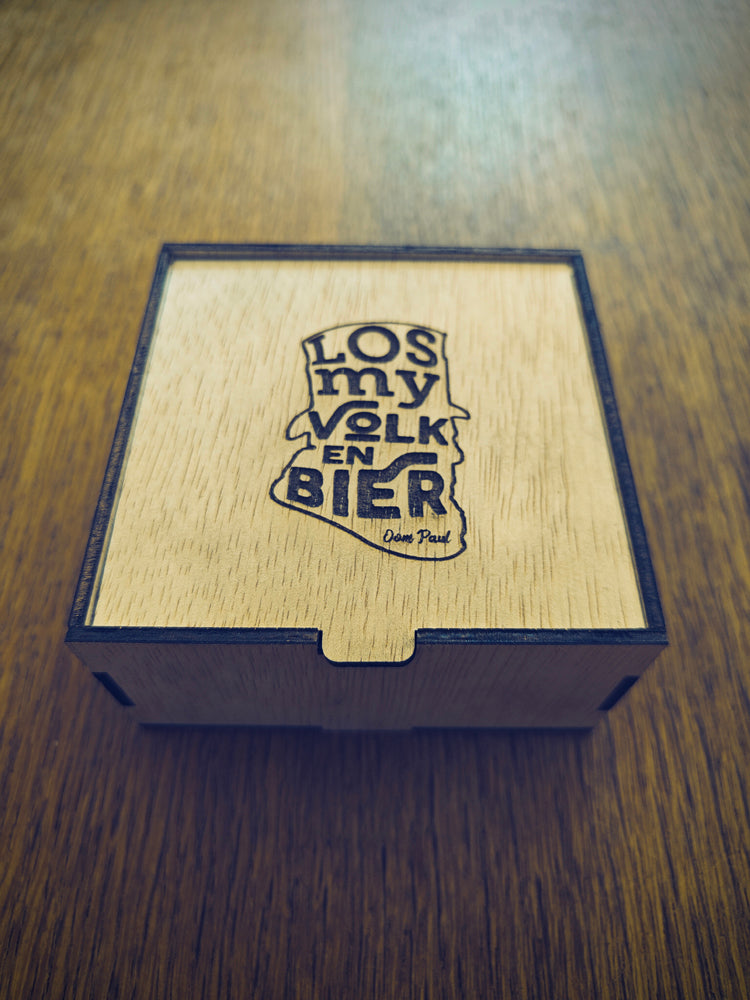 "Los My Volk en Bier" Wooden Coaster Set with Gift Box