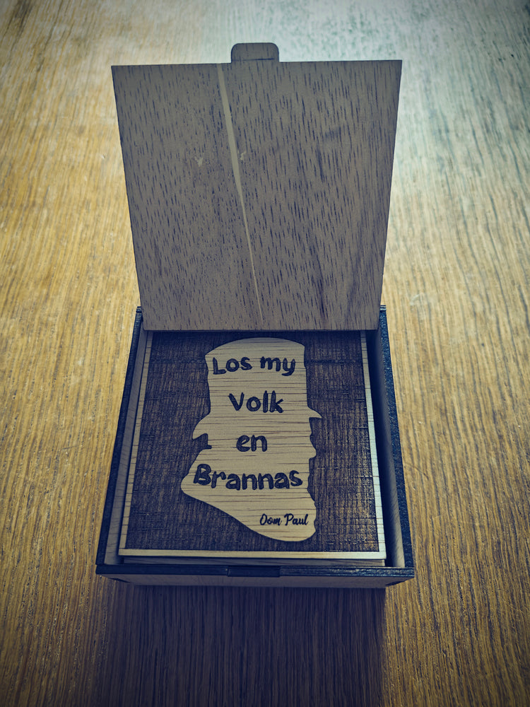 "Los My Volk en Brannas" Wooden Coaster Set with Gift Box