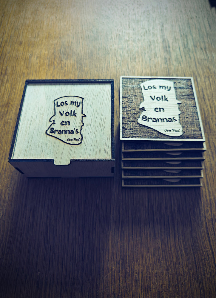 "Los My Volk en Brannas" Wooden Coaster Set with Gift Box