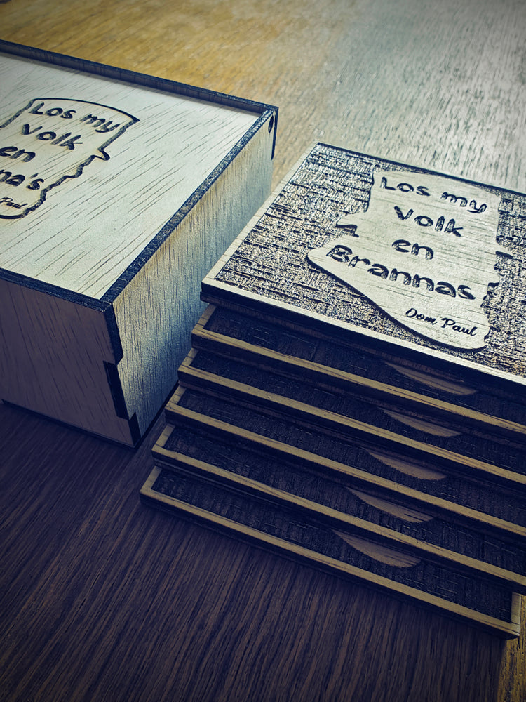 "Los My Volk en Brannas" Wooden Coaster Set with Gift Box