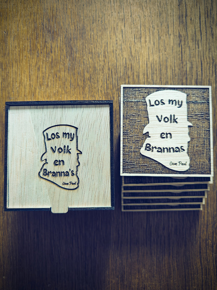 "Los My Volk en Brannas" Wooden Coaster Set with Gift Box