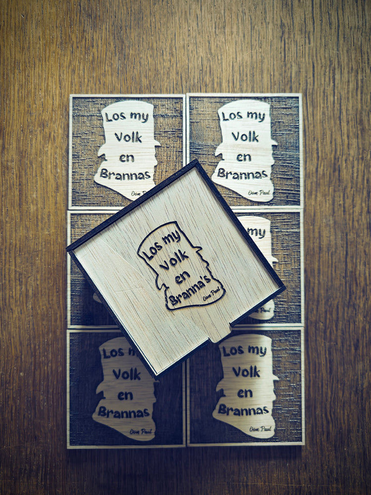 "Los My Volk en Brannas" Wooden Coaster Set with Gift Box
