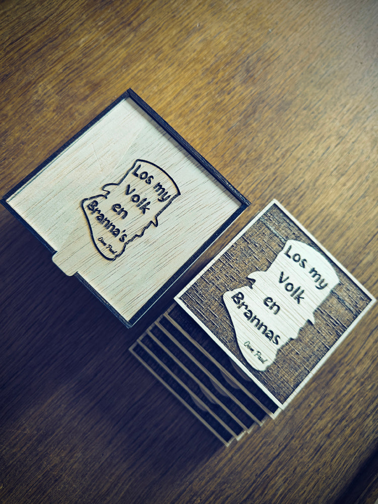 "Los My Volk en Brannas" Wooden Coaster Set with Gift Box