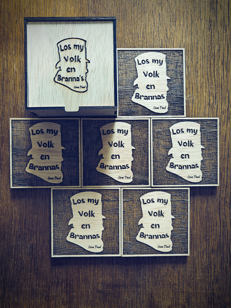 "Los My Volk en Brannas" Wooden Coaster Set with Gift Box