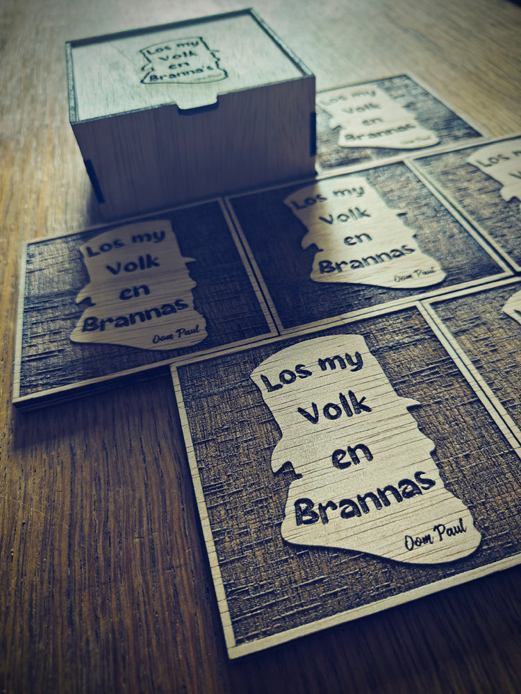 "Los My Volk en Brannas" Wooden Coaster Set with Gift Box