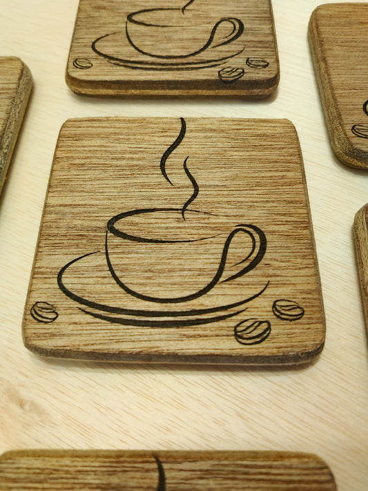 wood laser engraved Coffee coaster