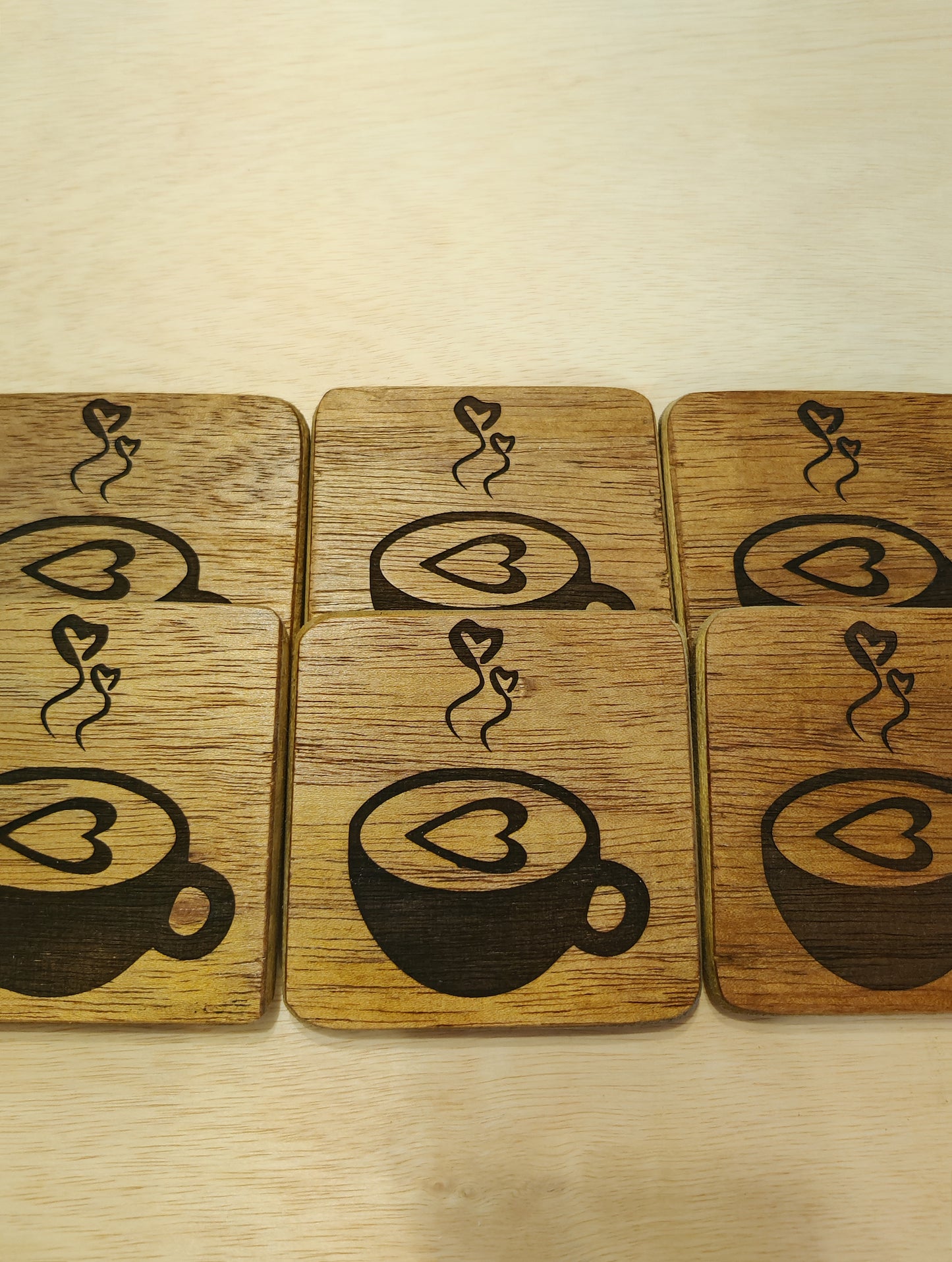 Laser engraved Coffee Coasters with two hearts