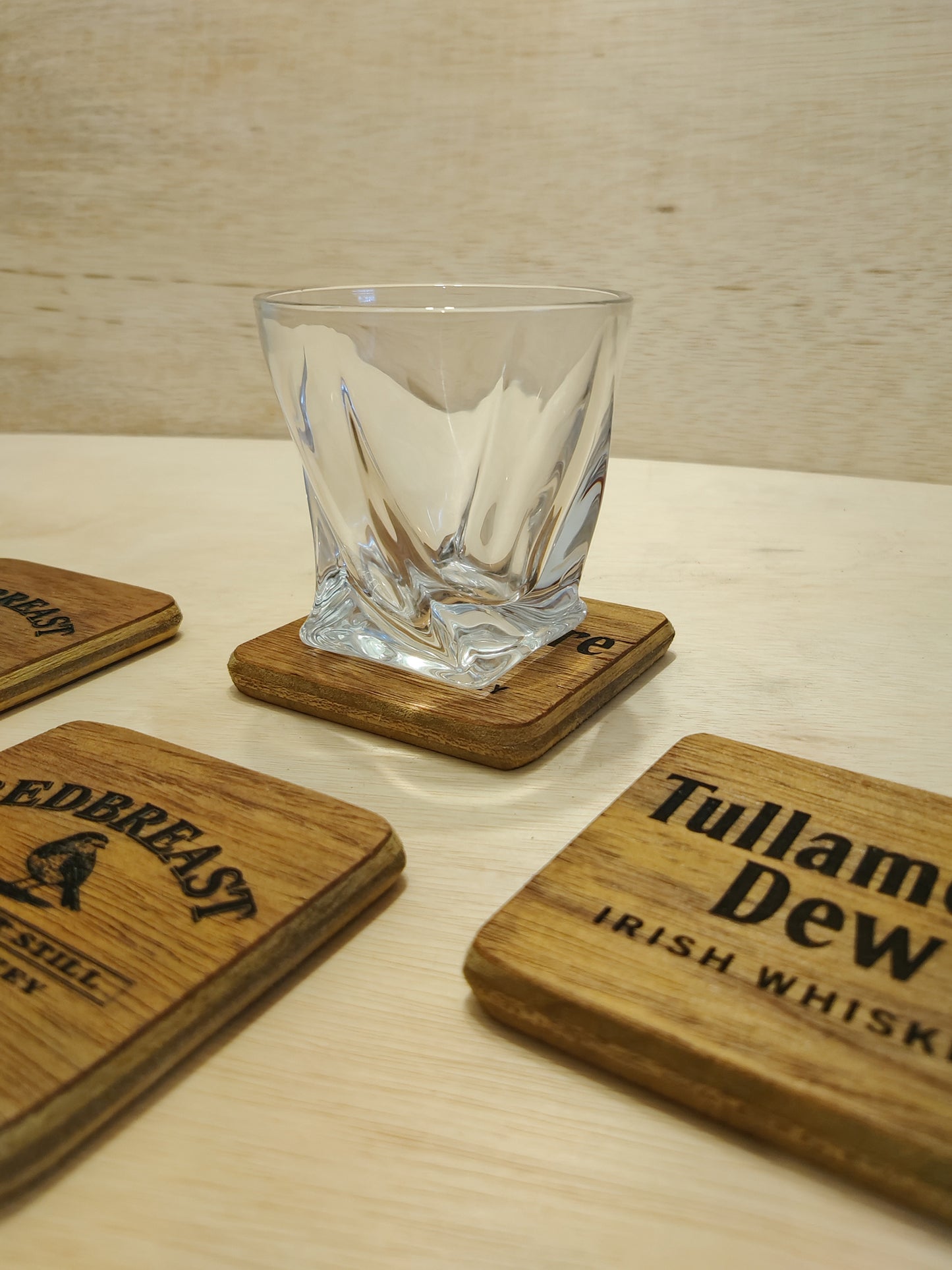 Wooden Irish Whiskey Coasters . Laser engraved ( set of 4 )