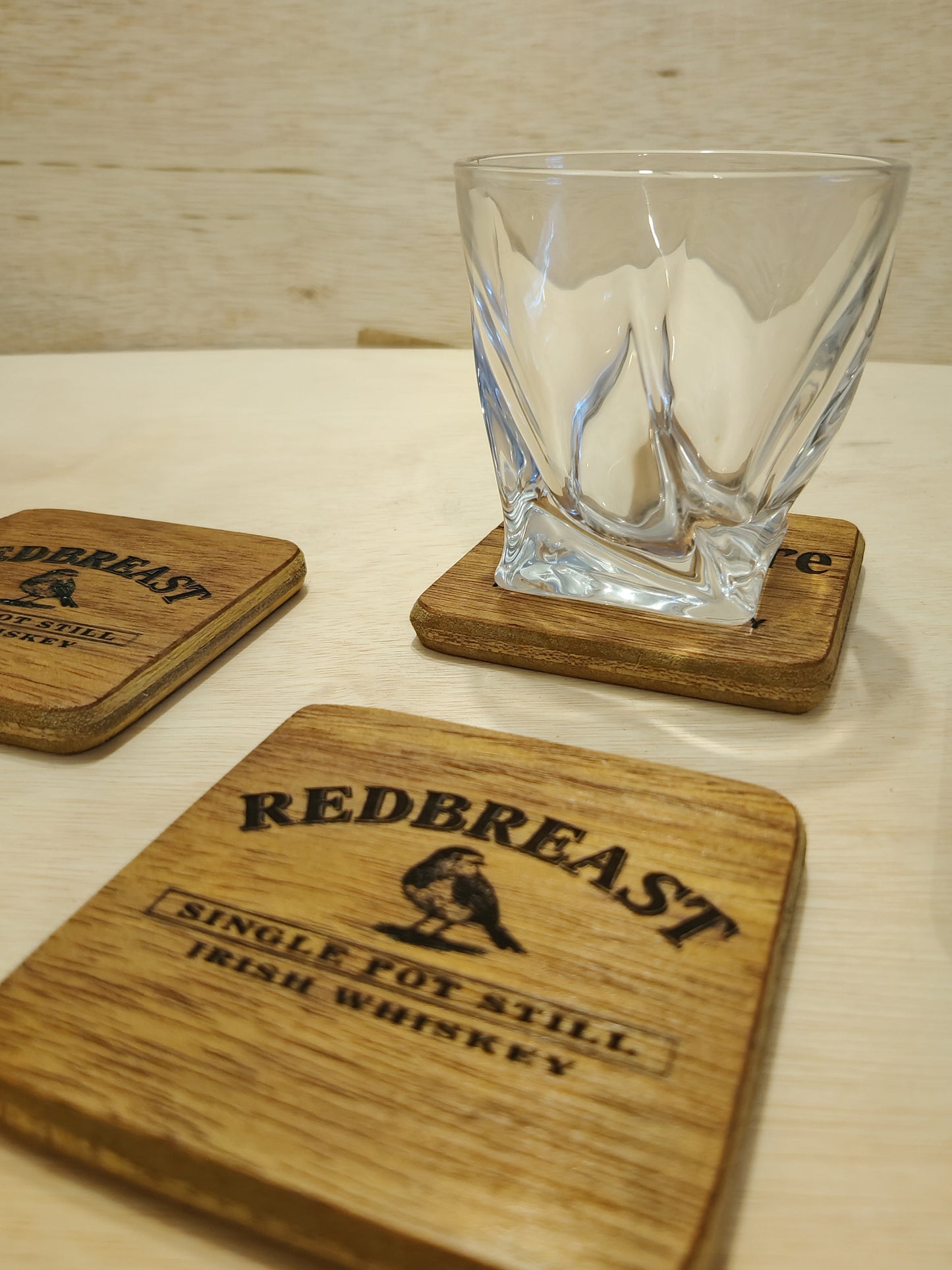 Wooden Irish Whiskey Coasters . Laser engraved ( set of 4 )