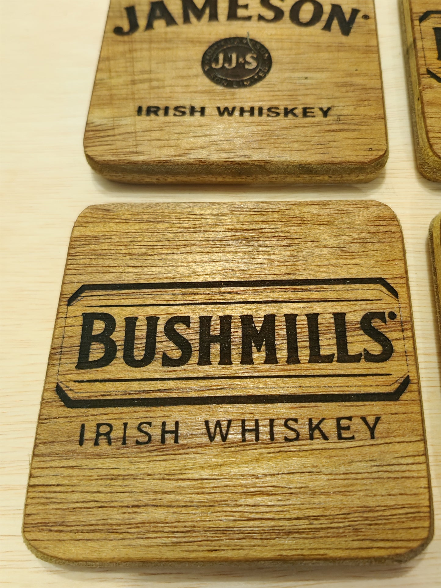 Wooden Irish Whiskey Coasters . Laser engraved ( set of 4 )