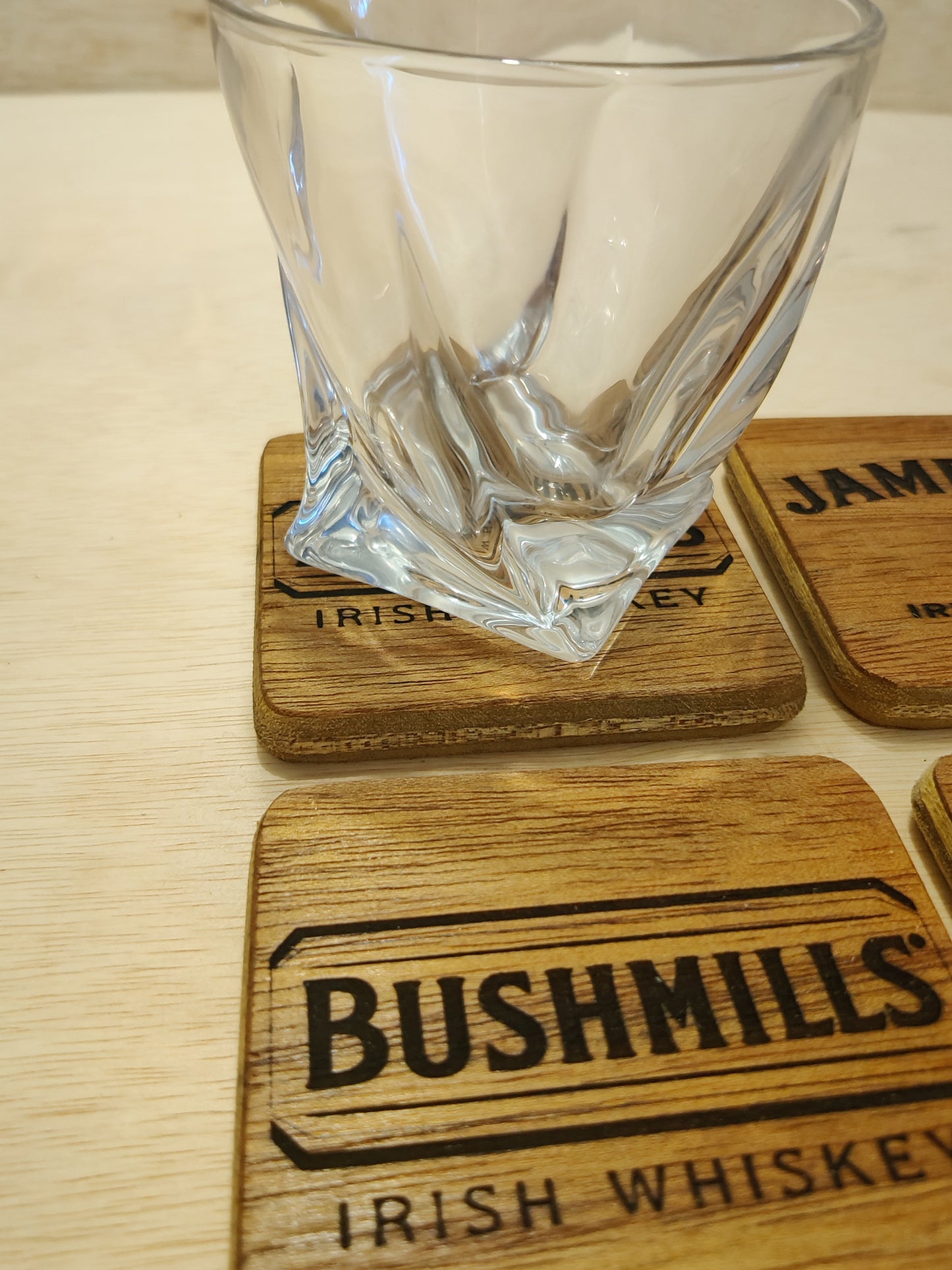 Wooden Irish Whiskey Coasters . Laser engraved ( set of 4 )