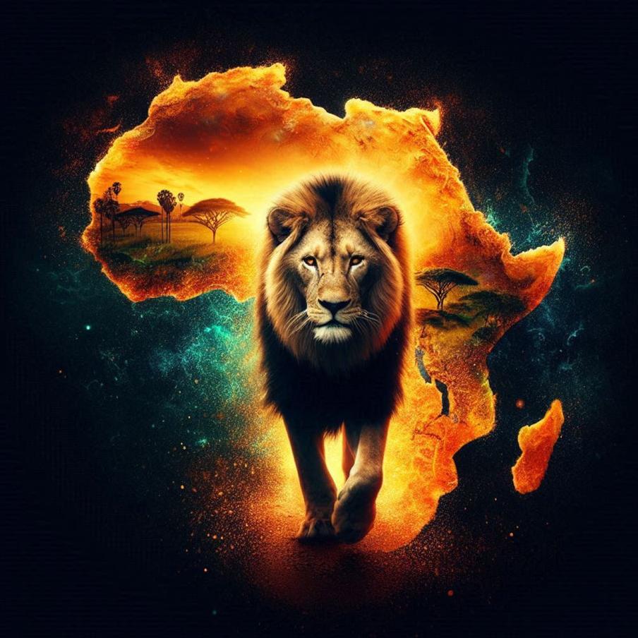 Download Image of Majestic African Lion on Africa Continent Background