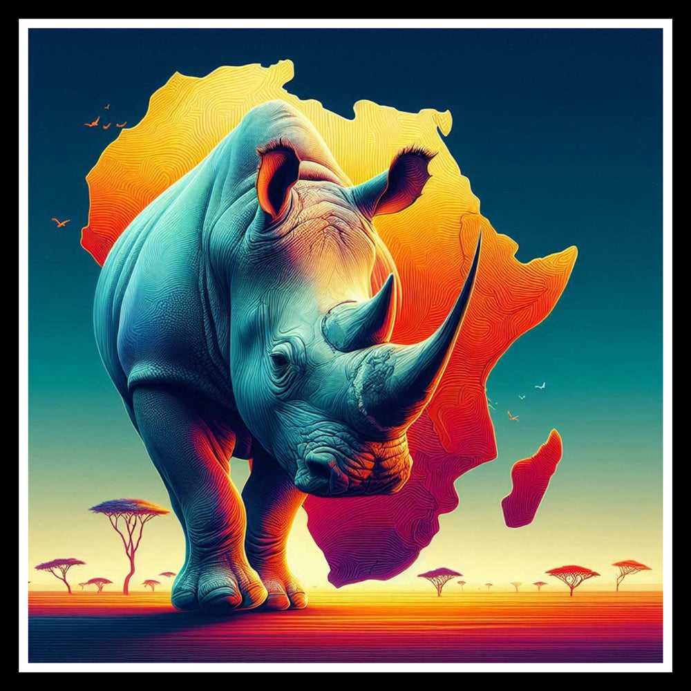 Digital Image of White Rhinoceros on African Continent background