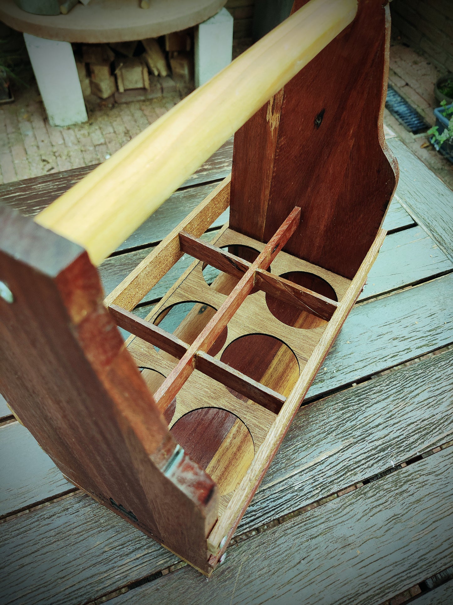 Wooden Beer Caddy with  Zambesi Beer logo made from solid repurposed wood