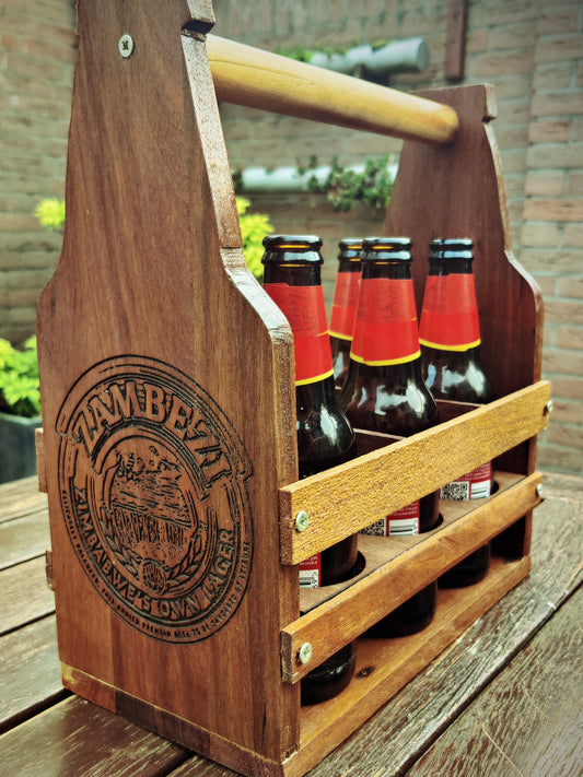 Zambezi Beer - Beer Caddy with  logo made from solid wood