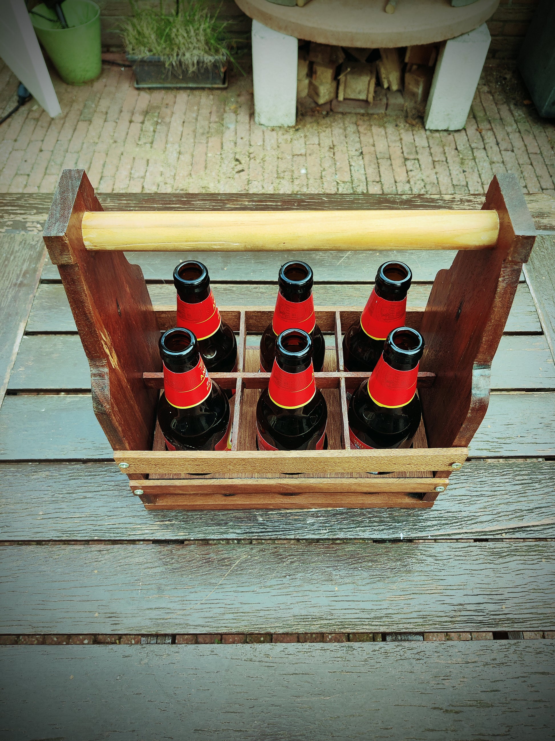 beer caddy , solid wood , zambezi beer , handmade , repurposed wood