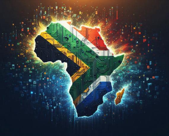 Download - Africa Continent with Abstract exploding colours and the South African flag