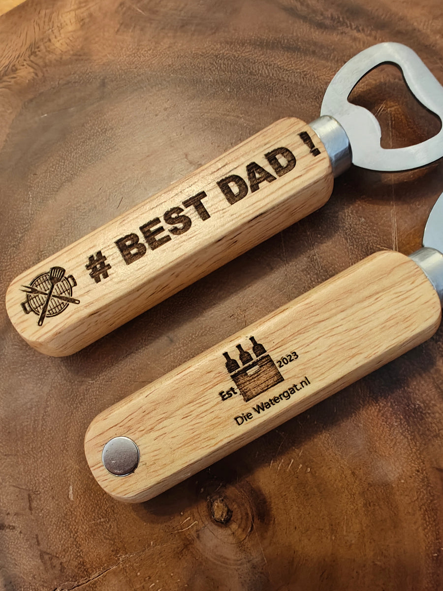 Best Dad Wooden Bottle Opener with Magnet | Gift for Him