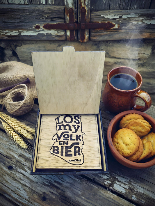 Coaster Set "Los My Volk en Bier" Wooden Coaster Set with Gift Box