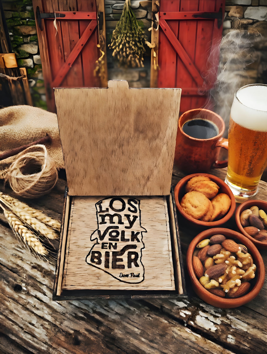 Coaster Set "Los My Volk en Bier" Wooden Coaster Set with Gift Box