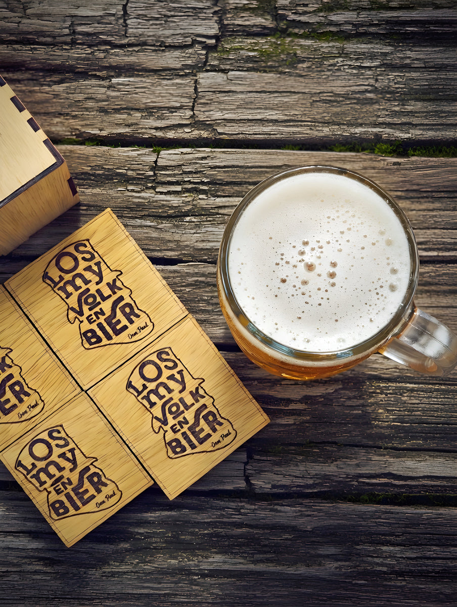 Coaster Set "Los My Volk en Bier" Wooden Coaster Set with Gift Box