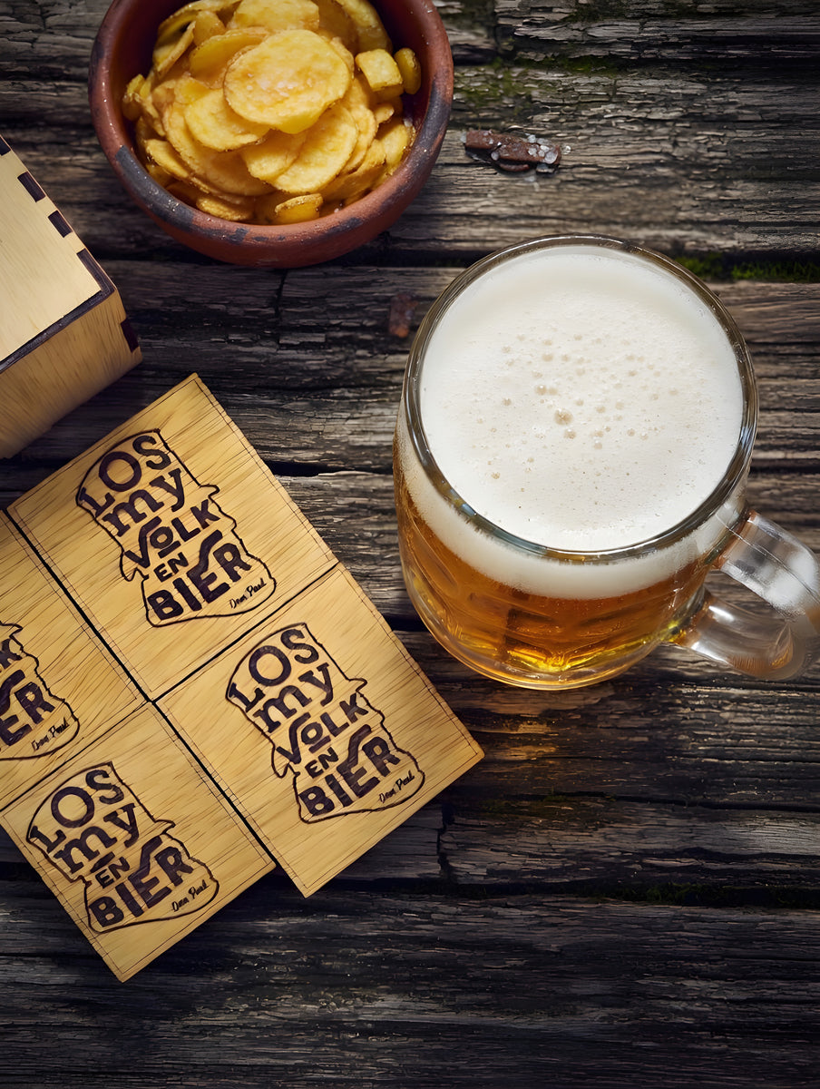 Coaster Set "Los My Volk en Bier" Wooden Coaster Set with Gift Box