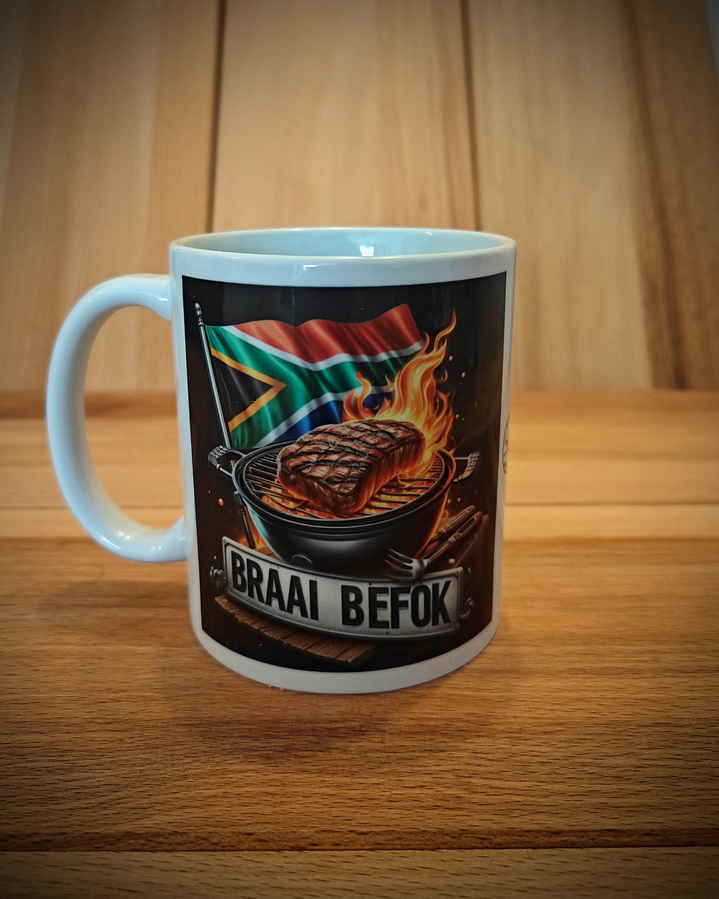 Coffee Mug - Braai Befok Numberplate with Braai and South African flag