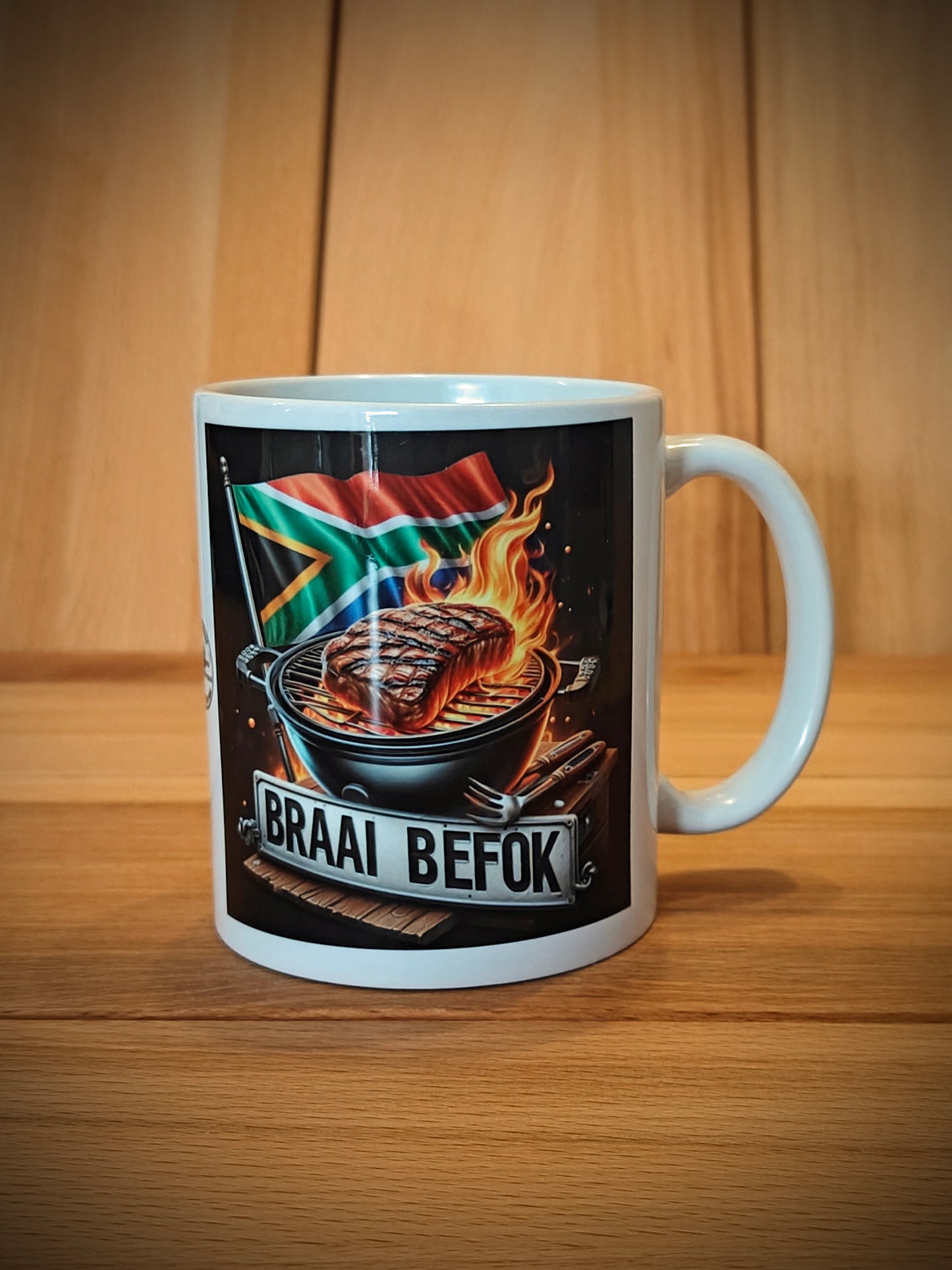 Coffee Mug - Braai Befok Numberplate with Braai and South African flag