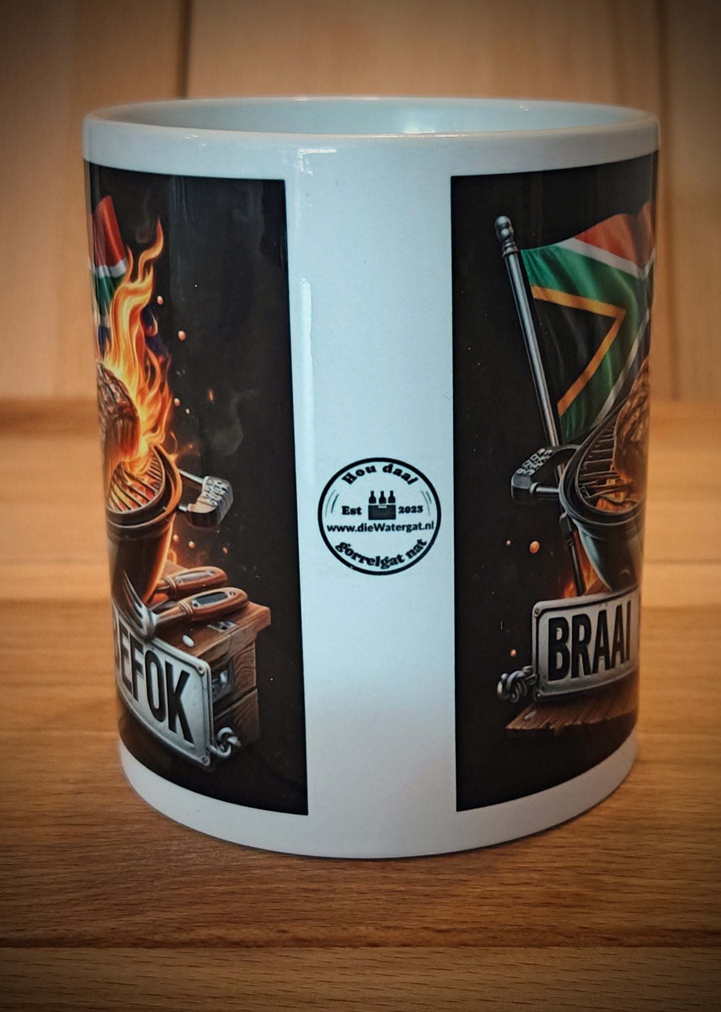 Coffee Mug - Braai Befok Numberplate with Braai and South African flag