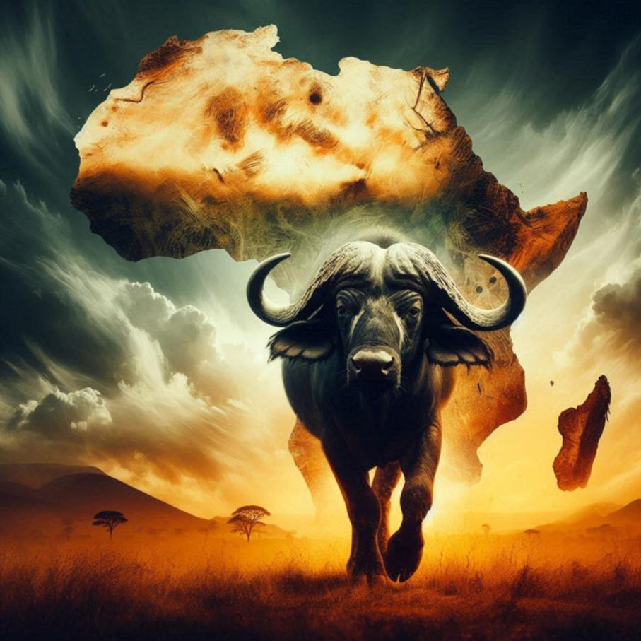 Download Image of African Buffalo with African Continent in background