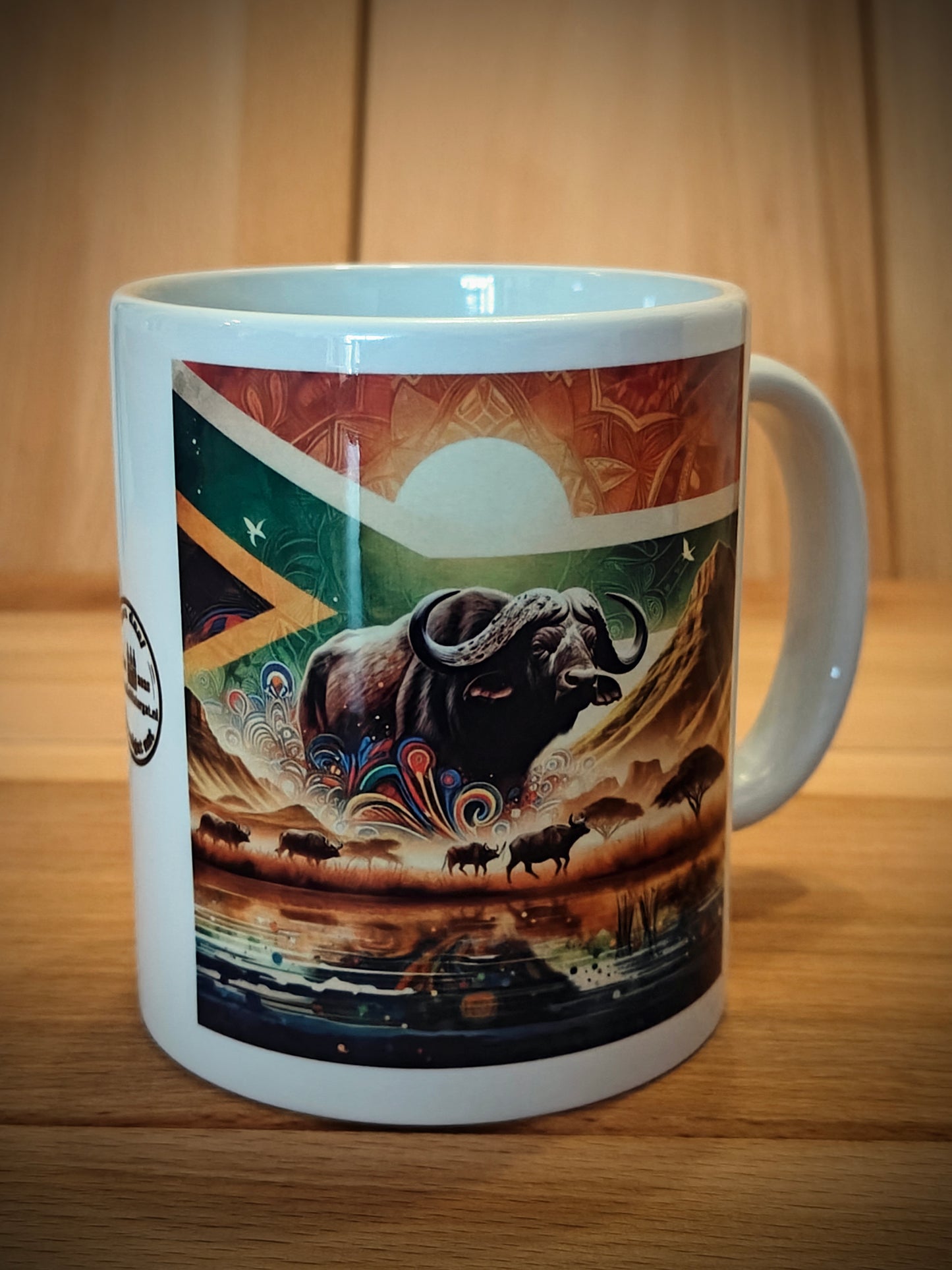 Coffee Mug - African Buffalo with South African Flag