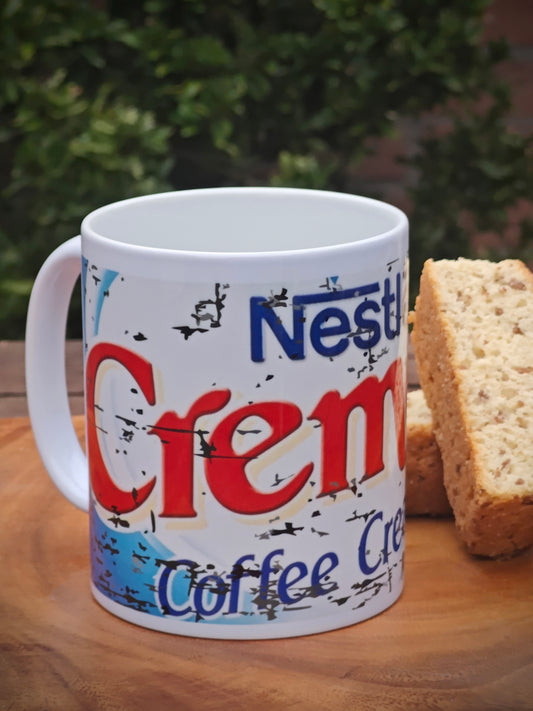 Cremora Coffee Cream Fun Coffee Mug with creamy coffee design – ceramic novelty mug for coffee lovers.