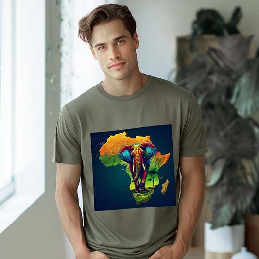 African Elephant with African Continent background Unisex Softstyle T-Shirt