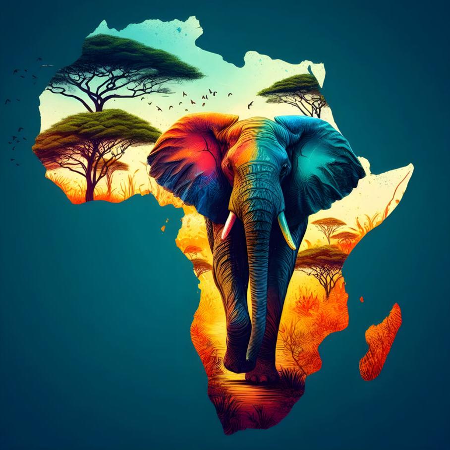 Download African Elephant with beautiful African continent background