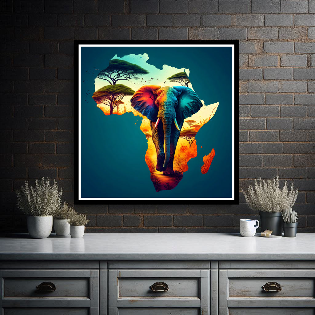 Download African Elephant with beautiful African continent background